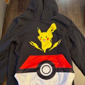 Pokémon Hooded Pikachu & Poke ball Kangaroo Pocket Black Boys Sweatshirt - Small
